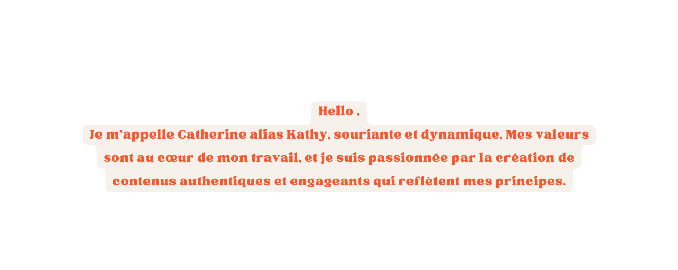 Hello Je m appelle Catherine alias Kathy souriante et dynamique Mes valeurs sont au cœur de mon travail et je suis passionnée par la création de contenus authentiques et engageants qui reflètent mes principes